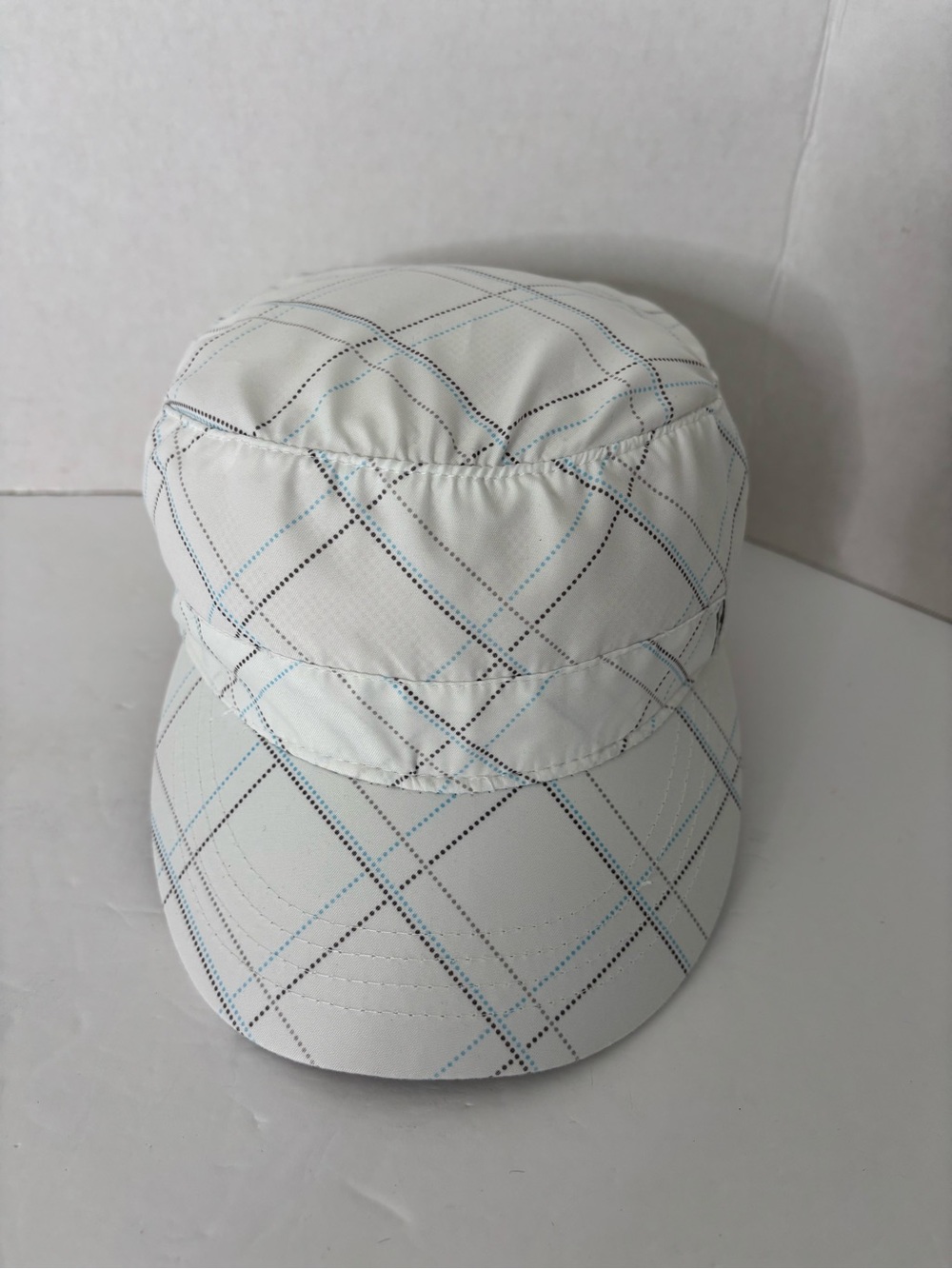 Signature White Plaid Women's Cap with Blue and Black Accents
